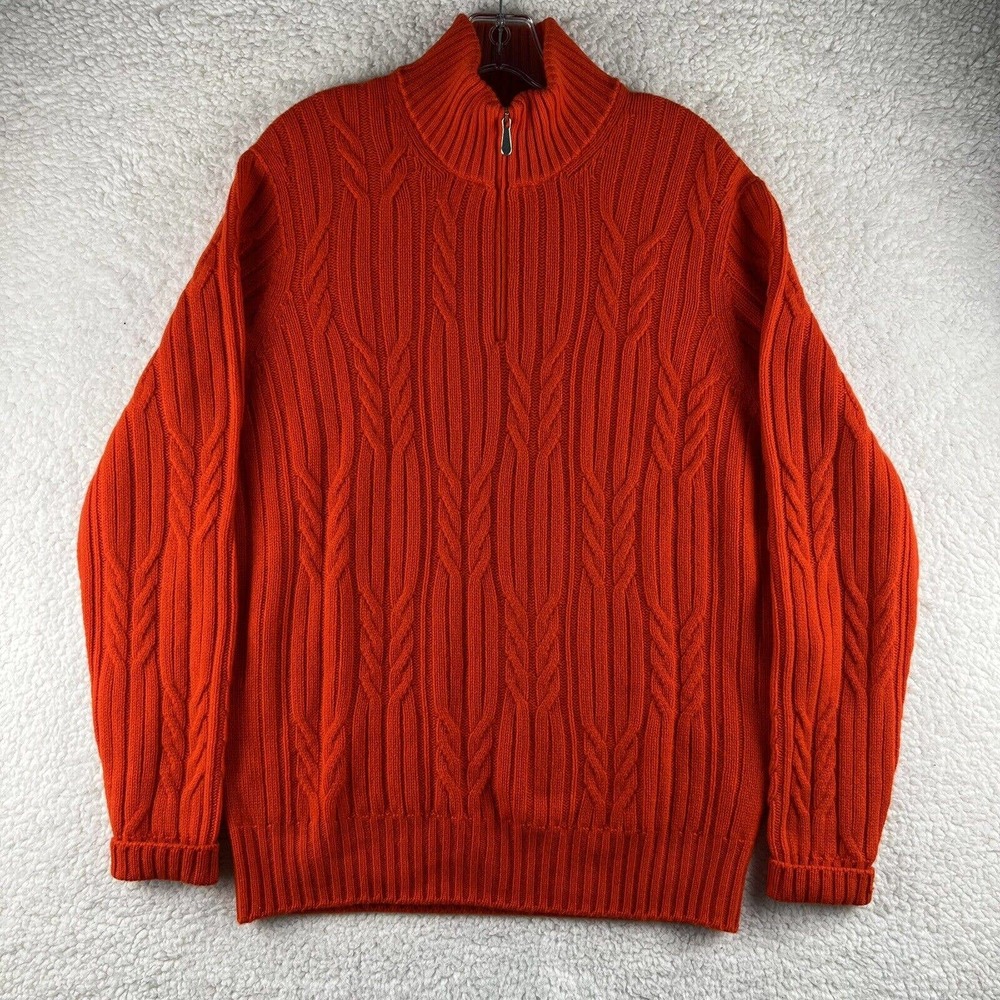 Bullock & Jones Vigilius 100% Cashmere Cable Zip Mock Made In Italy Orange Sz 50